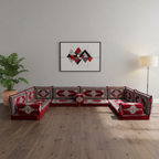 Arabic Floor Sofa Set – Maroon U Shaped Majlis Sectional with 4 Inch Cushions