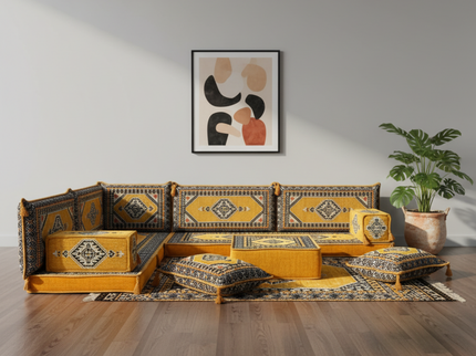 Topkapi L-shaped Arabic floor sofa, Yellow 4-inch, photo 1