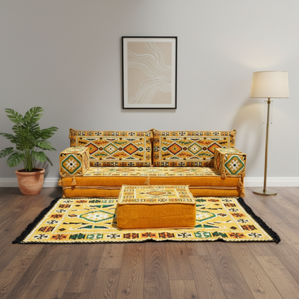 Arabic Loveseat Sofa Set – Yellow Loveseat Set with 4 and 8 Inch Cushion Options