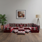 Arabic Floor Sofa Set – Maroon U Shaped Majlis Sectional with 8 Inch Cushions