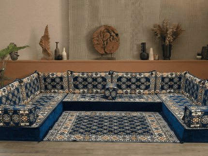 Bukhara U-shaped Arabic floor sofa, Navy 8-inch, photo 5