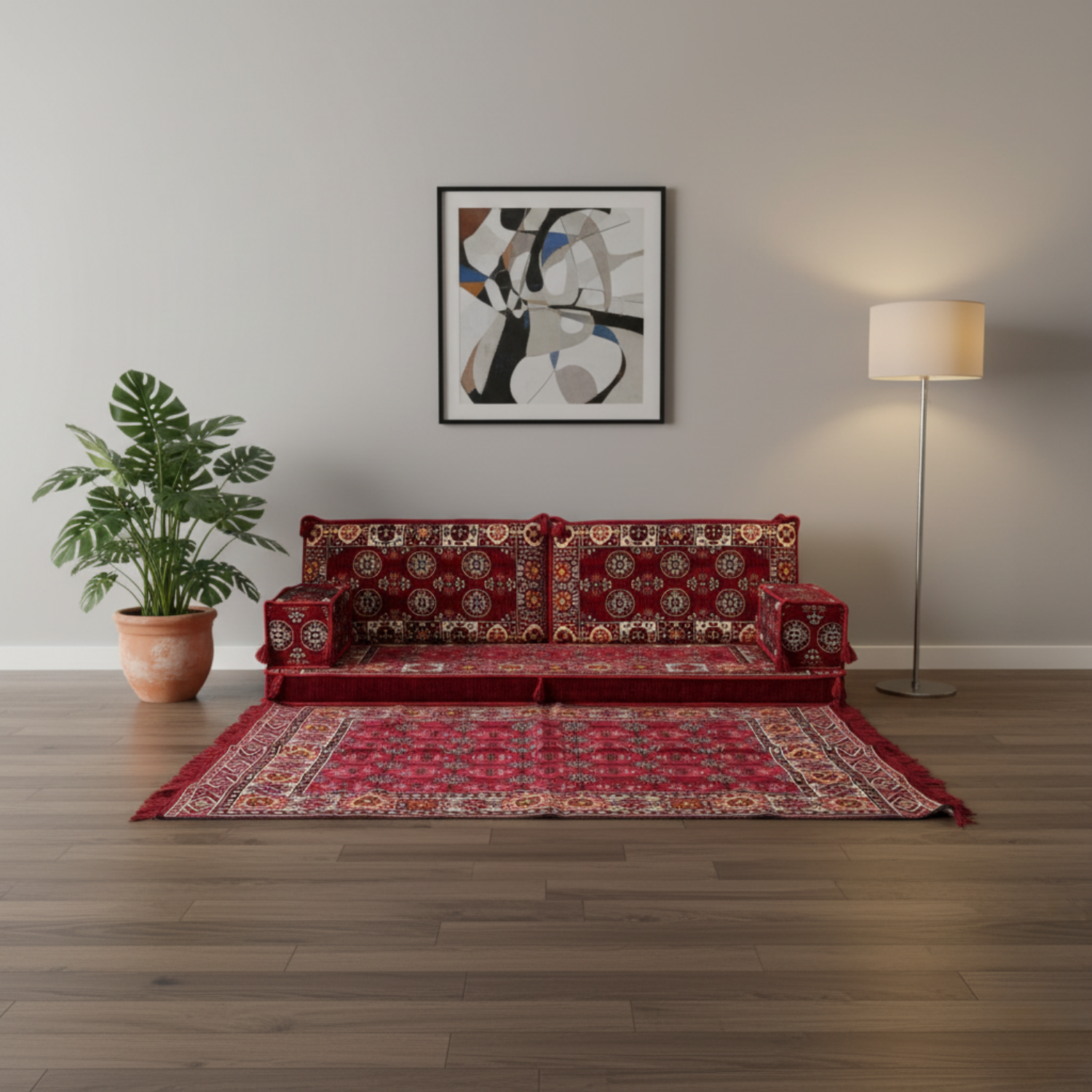 Arabic Loveseat Sofa Set – Maroon Loveseat Set with 4 and 8 Inch Cushion Options