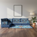 Arabic Floor Sofa Set – Navy Blue L Shaped Majlis Sectional with 8 Inch Cushions