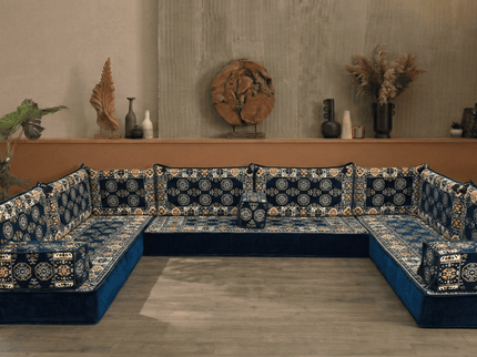 Bukhara U-shaped Arabic floor sofa, Navy 8-inch, photo 6