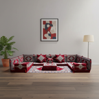 Arabic Floor Sofa Set – Maroon U Shaped Majlis Sectional with 4 Inch Cushions