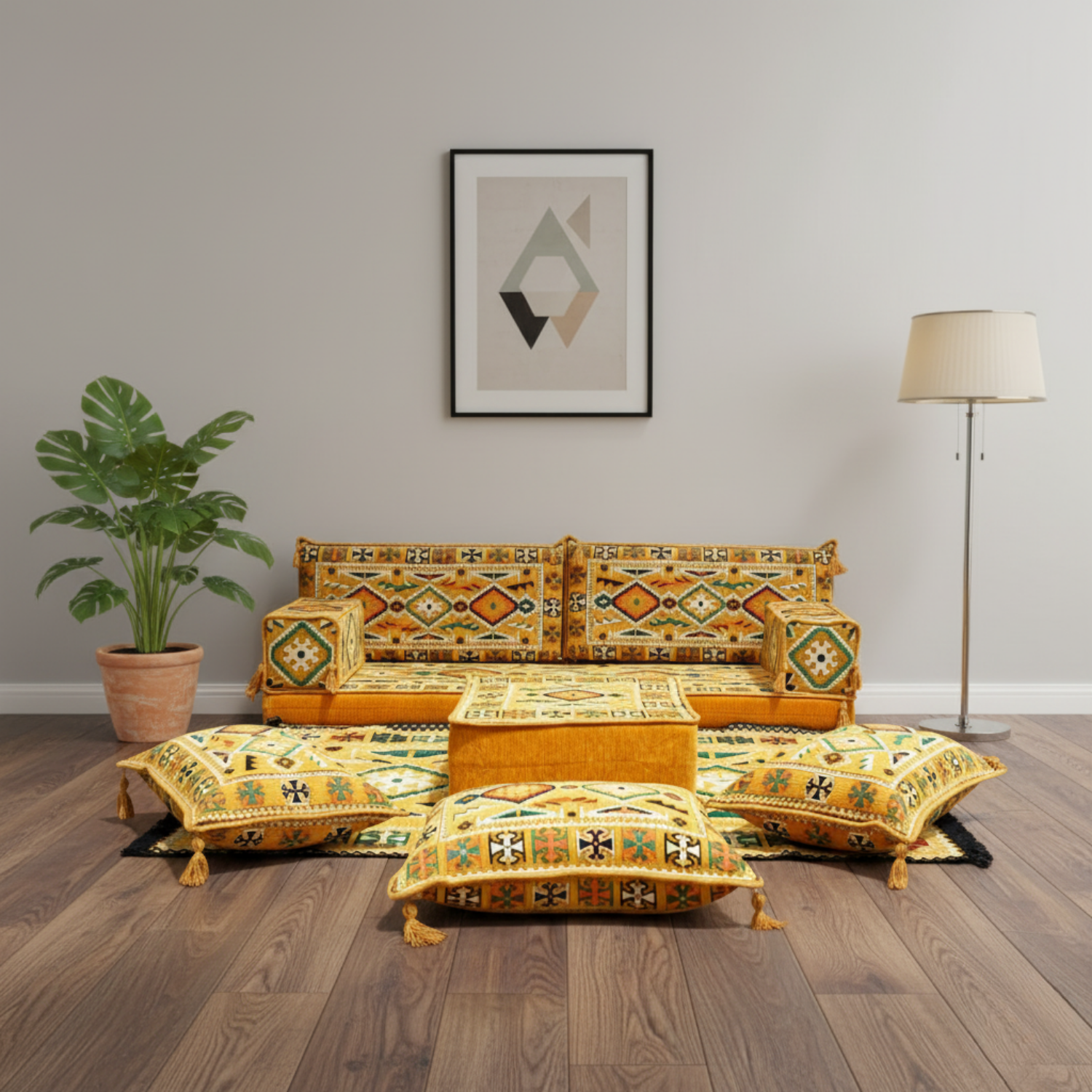 Arabic Loveseat Sofa Set – Yellow Loveseat Set with 4 and 8 Inch Cushion Options