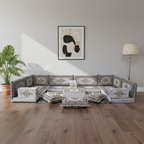 Arabic Floor Sofa Set – Gray U Shaped Majlis Sectional with 4 Inch Cushions