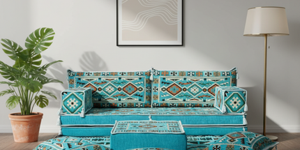 Arabic Loveseat Sofa Set – Turquoise Loveseat Set with 4 and 8 Inch Cushion Options