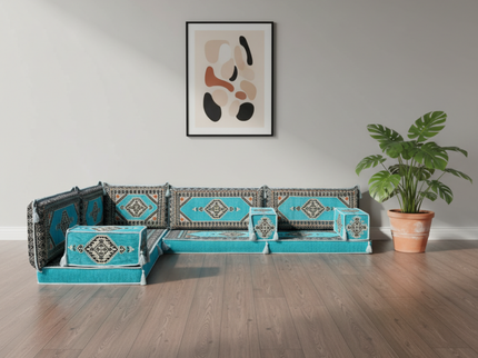 Topkapi L-shaped Arabic floor sofa, Turquoise 4-inch, photo 2