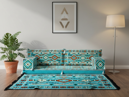 Cappadocia Kilim Arabic majlis loveseat set, Turquoise, photo 2