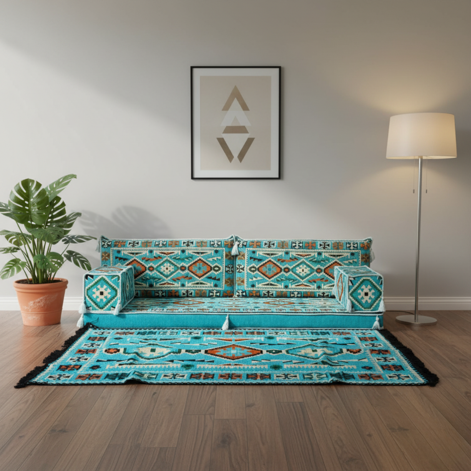 Arabic Loveseat Sofa Set – Turquoise Loveseat Set with 4 and 8 Inch Cushion Options