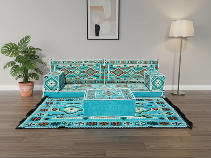 Cappadocia Kilim Arabic majlis loveseat set, Turquoise, photo 3