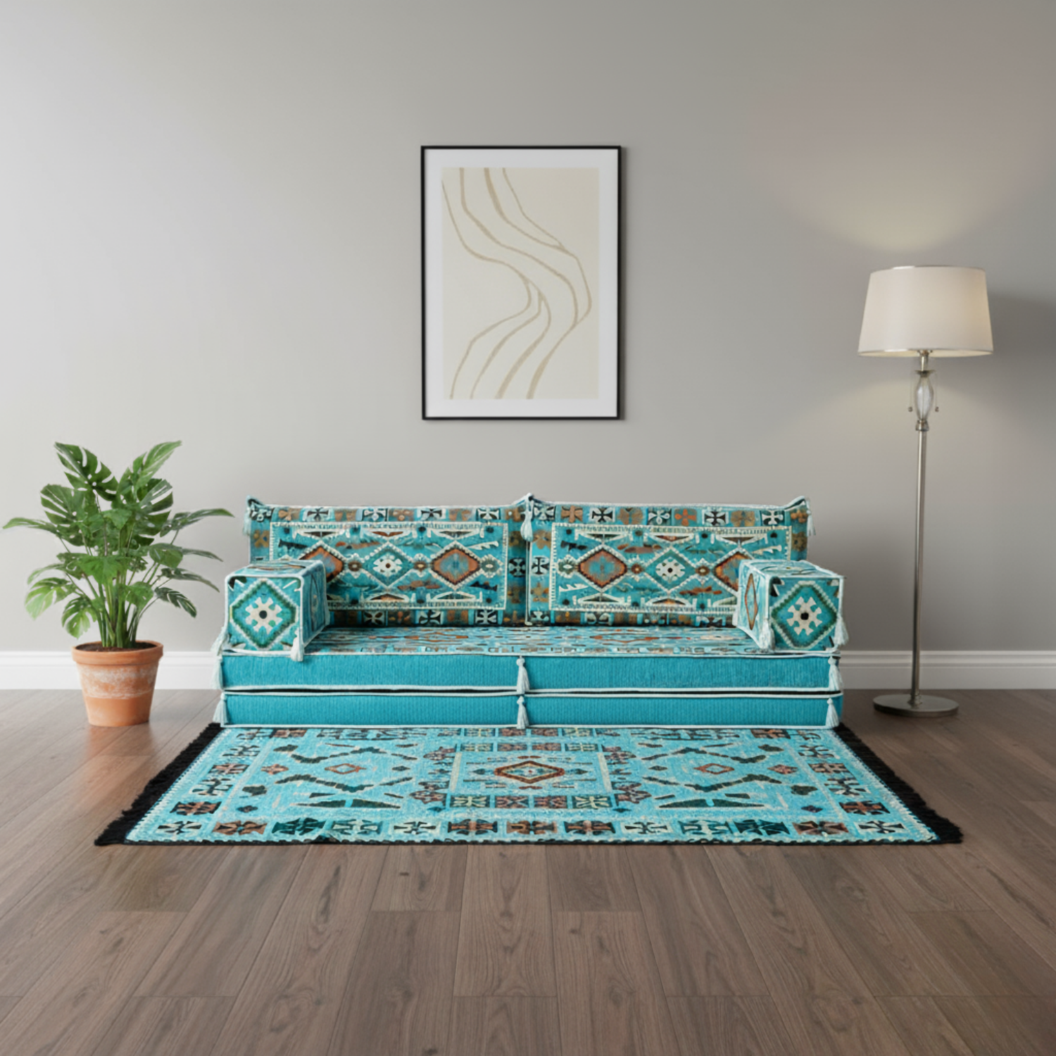 Arabic Loveseat Sofa Set – Turquoise Loveseat Set with 4 and 8 Inch Cushion Options