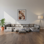 Arabic Floor Sofa Set – Gray U Shaped Majlis Sectional with 8 Inch Cushions