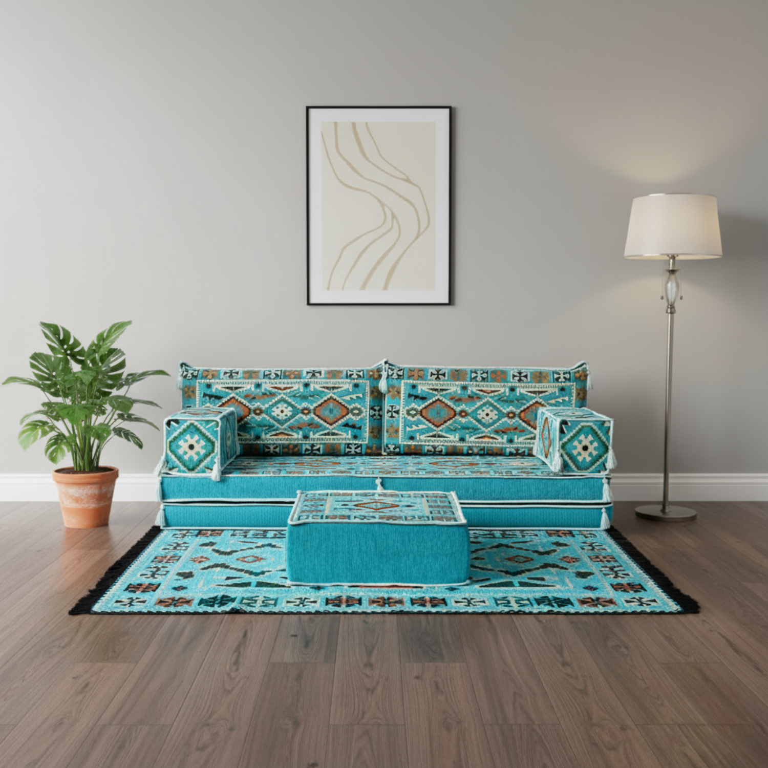 Arabic Loveseat Sofa Set – Turquoise Loveseat Set with 4 and 8 Inch Cushion Options