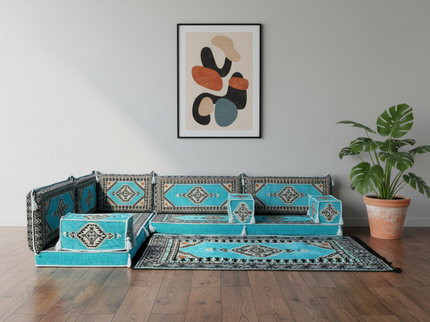 Topkapi L-shaped Arabic floor sofa, Turquoise 4-inch, photo 3