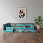 Arabic Floor Sofa Set – Turquoise L Shaped Majlis Sectional with 4 Inch Cushions
