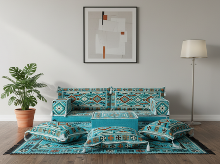 Cappadocia Kilim Arabic majlis loveseat set, Turquoise, photo 5