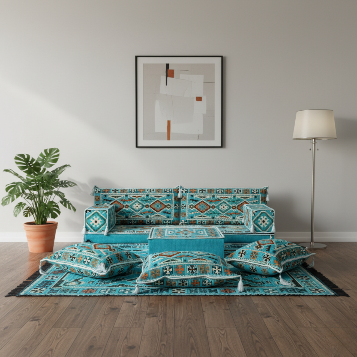 Arabic Loveseat Sofa Set – Turquoise Loveseat Set with 4 and 8 Inch Cushion Options