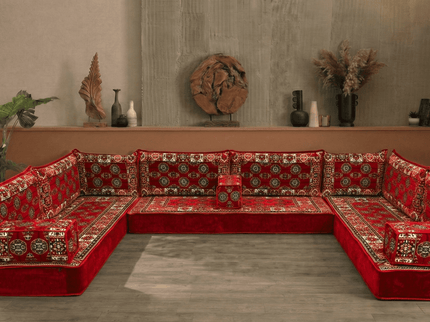 Bukhara U-shaped Arabic floor sofa, Red 8-inch, photo 6