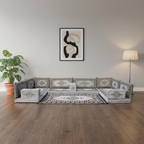 Arabic Floor Sofa Set – Gray U Shaped Majlis Sectional with 4 Inch Cushions