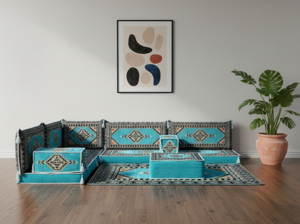 Topkapi L-shaped Arabic floor sofa, Turquoise 4-inch, photo 4