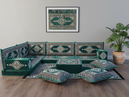 Topkapi L-shaped Arabic floor sofa, Green 4-inch, photo 1