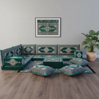 Arabic Floor Sofa Set – Geen L Shaped Majlis Sectional with 4 Inch Cushions
