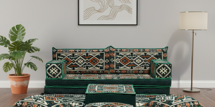 Arabic Loveseat Sofa Set – Green Loveseat Set with 4 and 8 Inch Cushion Options