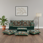 Arabic Loveseat Sofa Set – Green Loveseat Set with 4 and 8 Inch Cushion Options