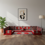 Arabic Floor Sofa Set – Red U Shaped Majlis Sectional with 4 Inch Cushions