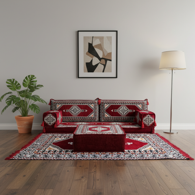 Arabic Loveseat Sofa Set – Maroon Loveseat Set with 4 and 8 Inch Cushion Options