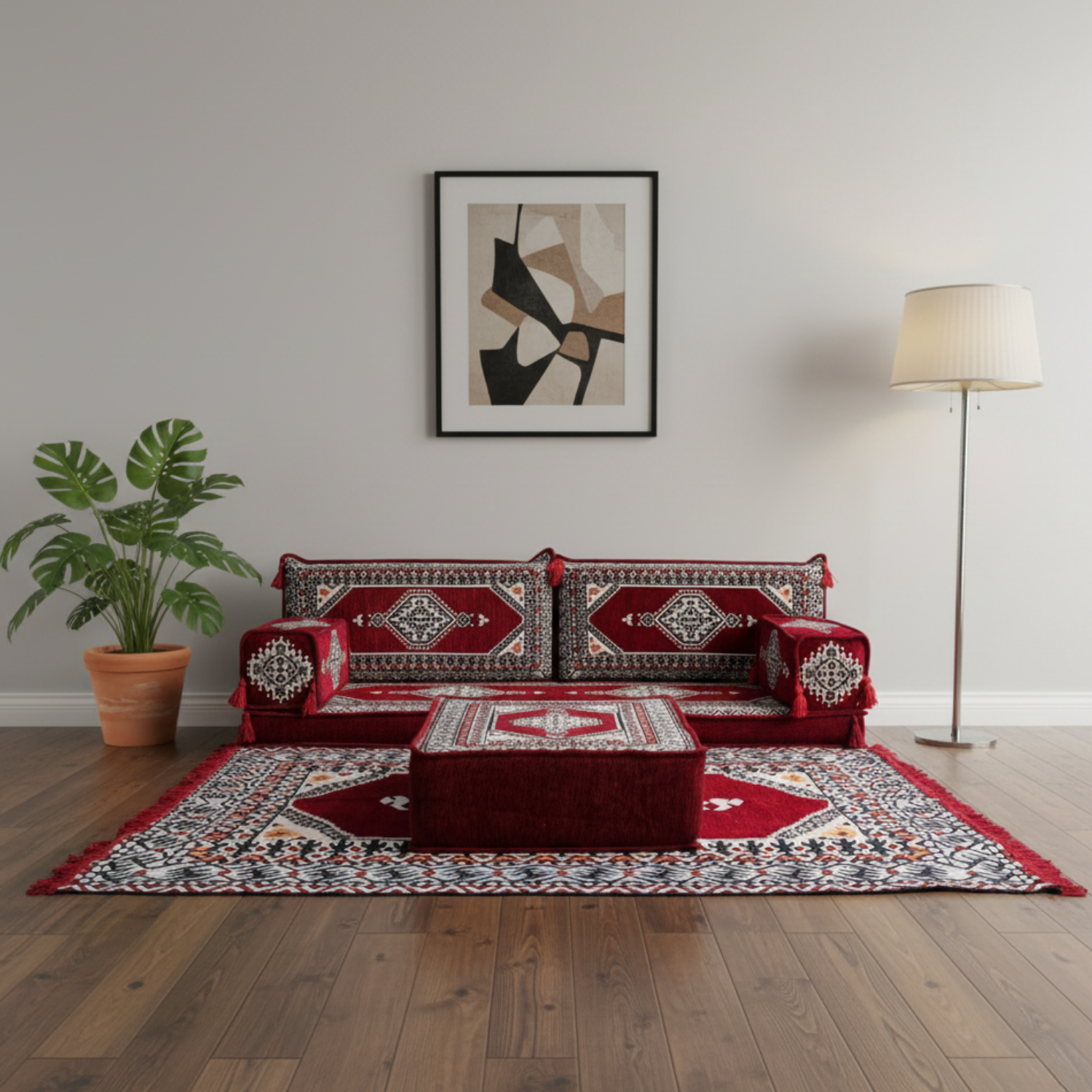 Arabic Loveseat Sofa Set – Maroon Loveseat Set with 4 and 8 Inch Cushion Options