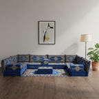Arabic Floor Sofa Set – Blue U Shaped Majlis Sectional with 8 Inch Cushions