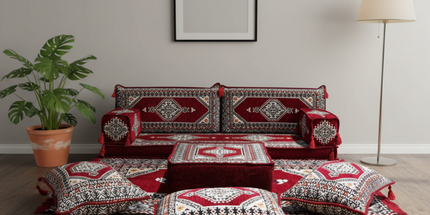 Arabic Loveseat Sofa Set – Maroon Loveseat Set with 4 and 8 Inch Cushion Options