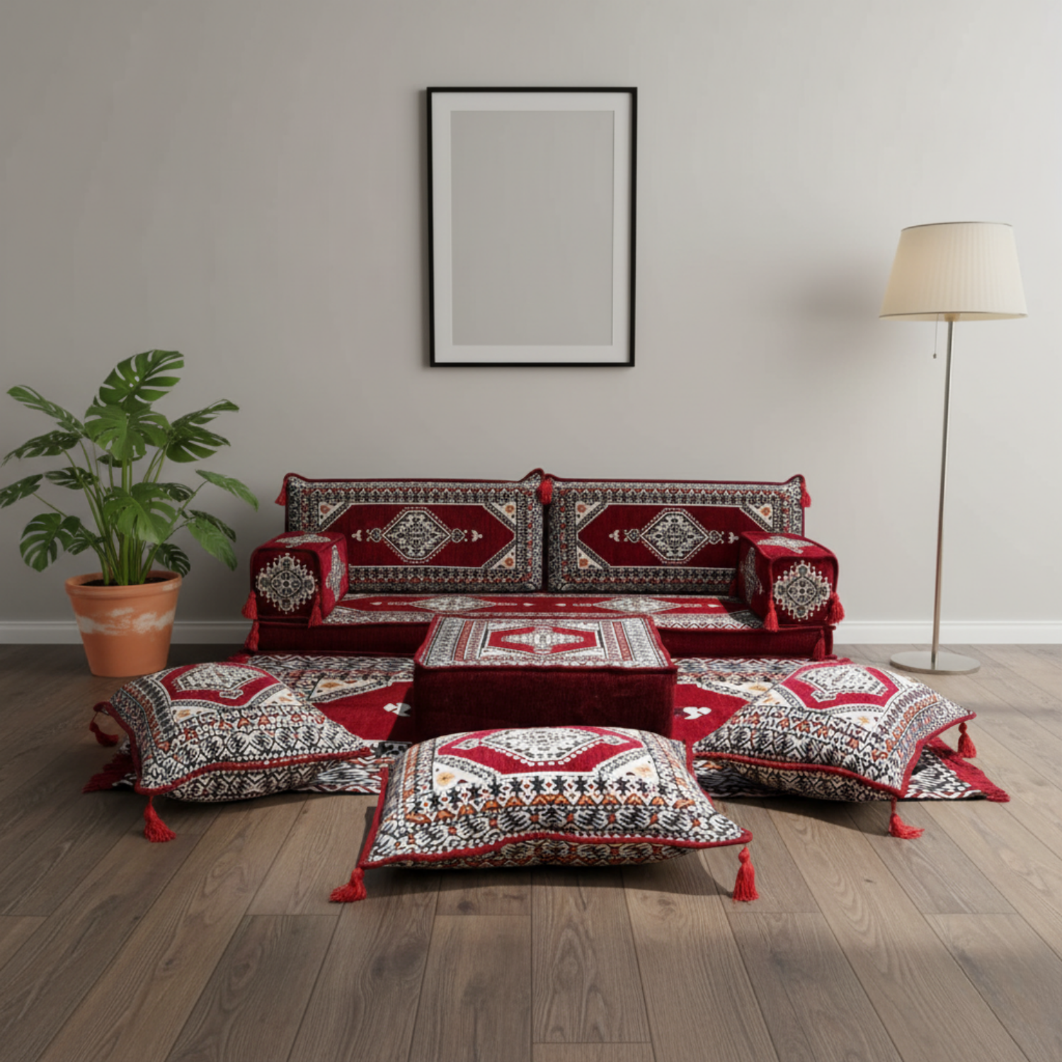 Arabic Loveseat Sofa Set – Maroon Loveseat Set with 4 and 8 Inch Cushion Options