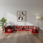 Arabic Floor Sofa Set – Red U Shaped Majlis Sectional with 4 Inch Cushions