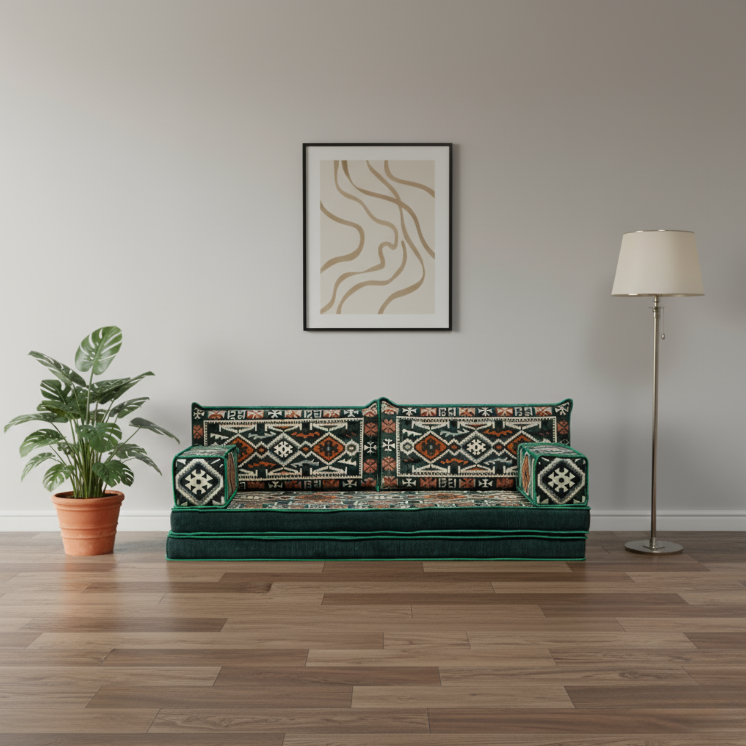 Arabic Loveseat Sofa Set – Green Loveseat Set with 4 and 8 Inch Cushion Options