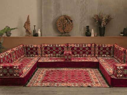 Bukhara U-shaped Arabic majlis floor sofa in Burgundy, 8-inch cushions - photo 5