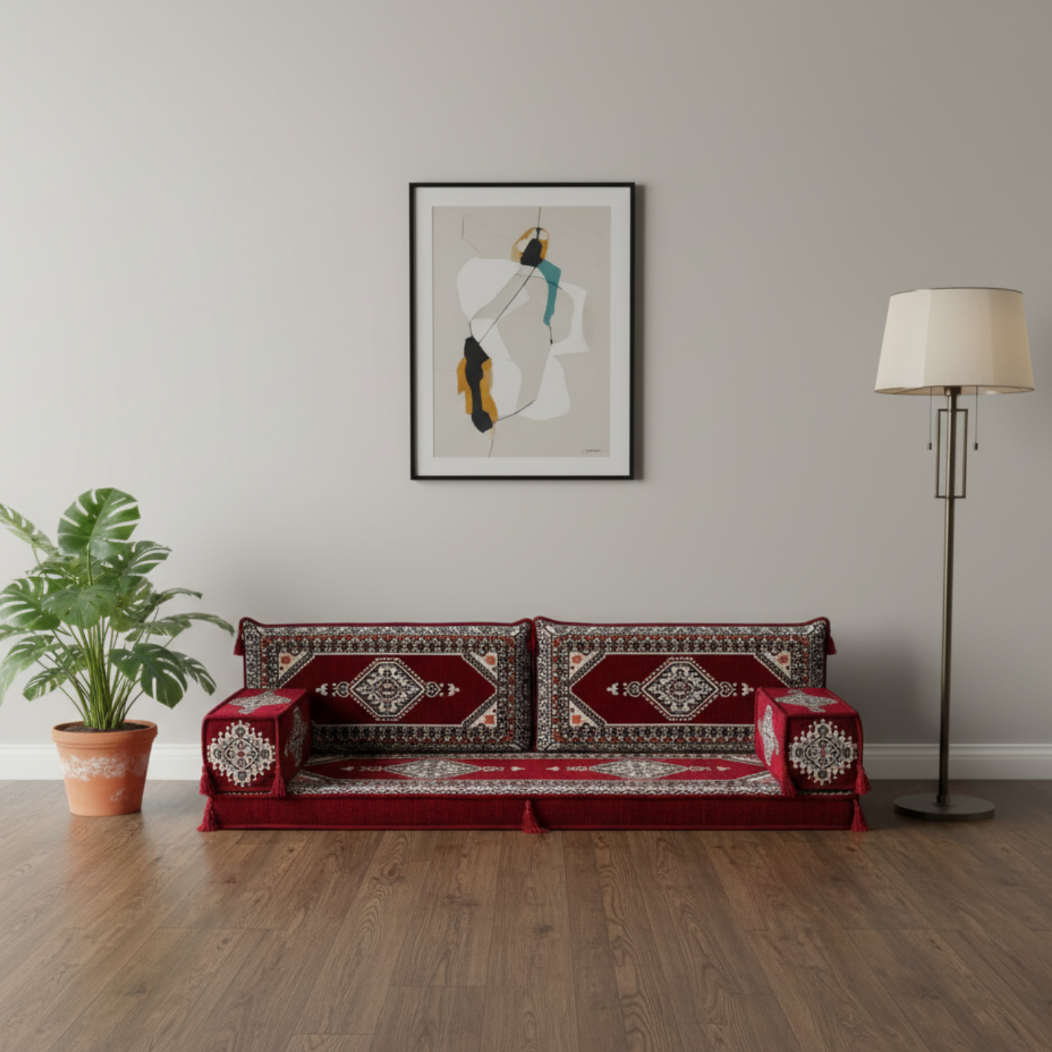 Arabic Loveseat Sofa Set – Maroon Loveseat Set with 4 and 8 Inch Cushion Options