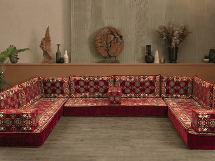 Bukhara U-shaped Arabic majlis floor sofa in Burgundy, 8-inch cushions - photo 6