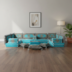 Arabic Floor Sofa Set – Turquoise U Shaped Majlis Sectional with 8 Inch Cushions
