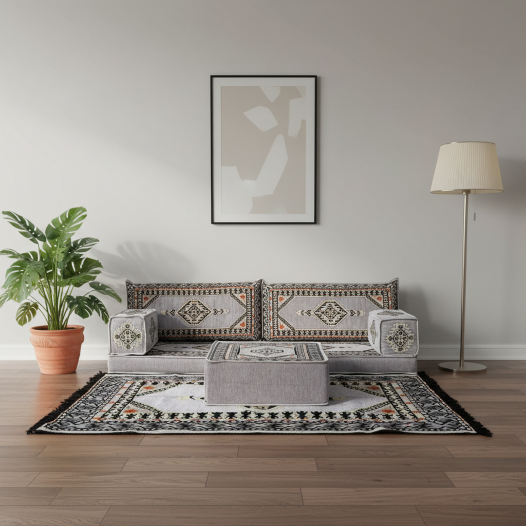 Arabic Loveseat Sofa Set – Gray Loveseat Set with 4 and 8 Inch Cushion Options