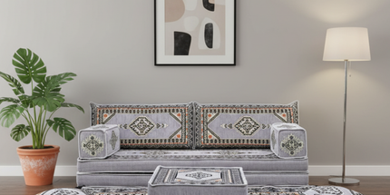 Arabic Loveseat Sofa Set – Gray Loveseat Set with 4 and 8 Inch Cushion Options
