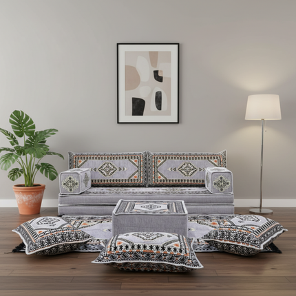 Arabic Loveseat Sofa Set – Gray Loveseat Set with 4 and 8 Inch Cushion Options