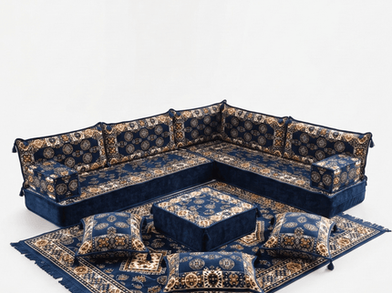 Bukhara L-shaped Arabic floor sofa, Navy 8-inch, photo 1