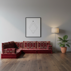 Arabic Floor Sofa Set – Maroon L Shaped Majlis Sectional with 8 Inch Cushions