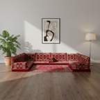 Arabic Floor Sofa Set – Maroon U Shaped Majlis Sectional with 4 Inch Cushions