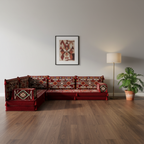 Arabic Floor Sofa Set – Maroon L Shaped Majlis Sectional with 8 Inch Cushions