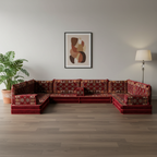 Arabic Floor Sofa Set – Maroon U Shaped Majlis Sectional with 8 Inch Cushions